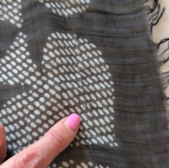 Kate Spade New York Lightweight Black Scarf White Spade Motif, Frayed Edges - Picture 10 of 10